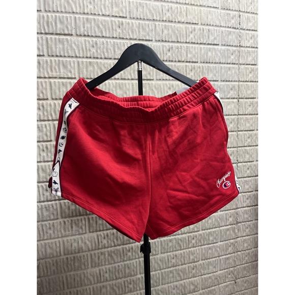 Champion Pants - Champion Womens Red Fleece Collegiate Graphic Tape Side Stripe Shorts Size L NEW